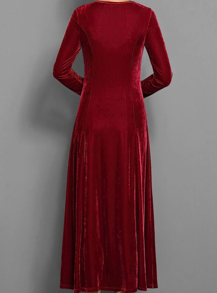Women's Velvet Long-Sleeve A-Line Party Dress