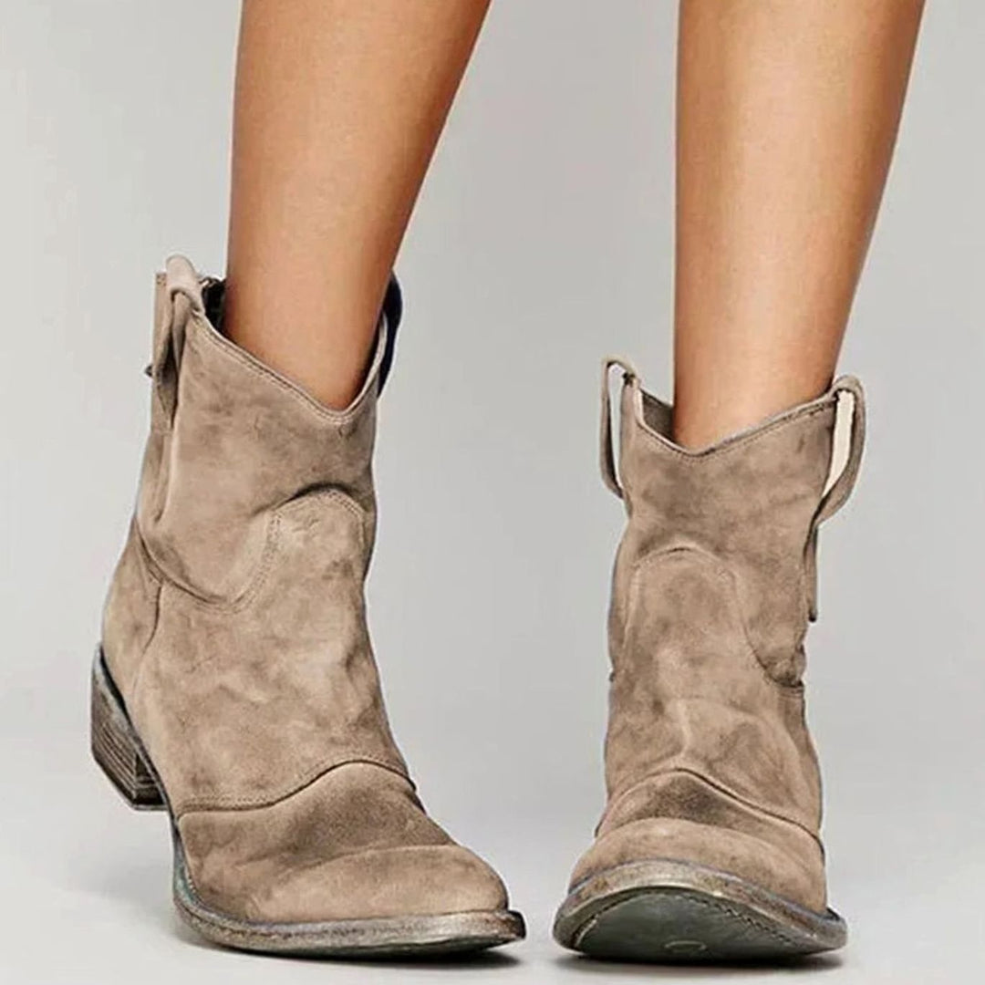 Women's Vintage Suede Pointed-Toe Western Cowboy Boots - Brown