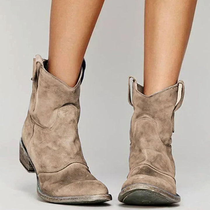 Women's Vintage Suede Pointed-Toe Western Cowboy Boots - Brown