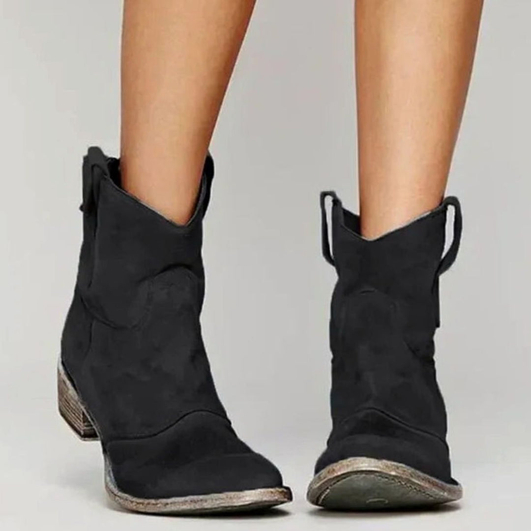 Women's Vintage Suede Pointed-Toe Western Cowboy Boots - Black