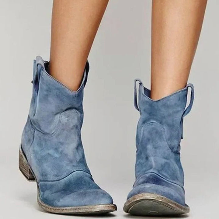 Women's Vintage Suede Pointed-Toe Western Cowboy Boots - Blue