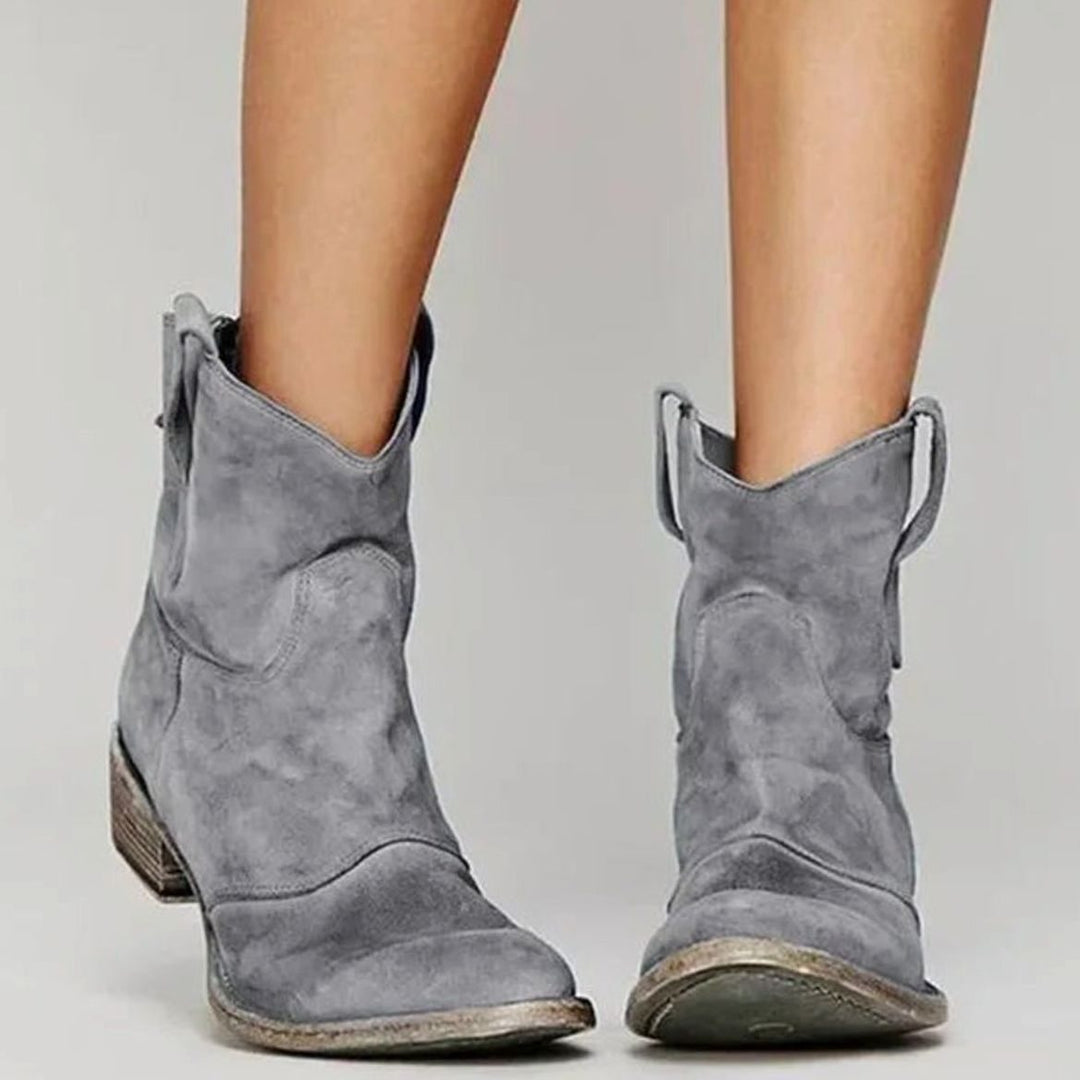 Women's Vintage Suede Pointed-Toe Western Cowboy Boots - Gray