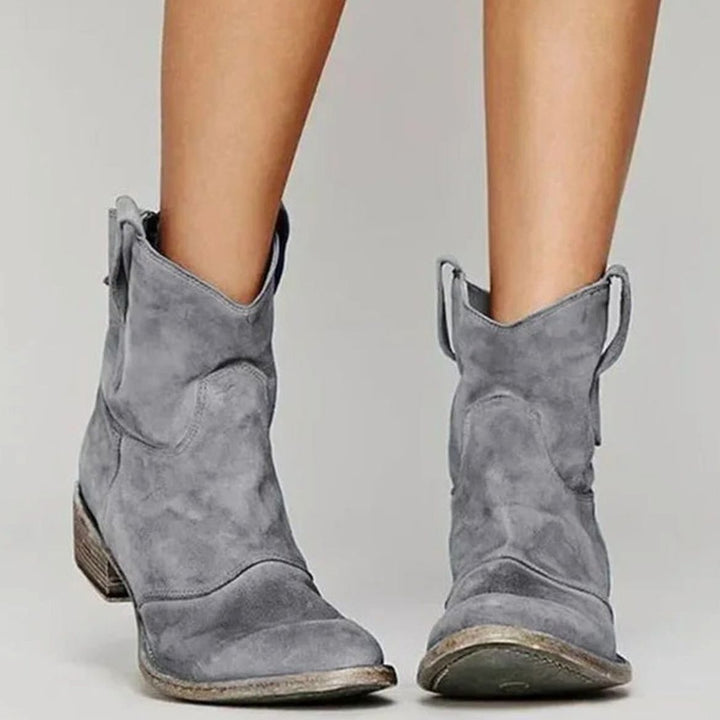 Women's Vintage Suede Pointed-Toe Western Cowboy Boots - Gray