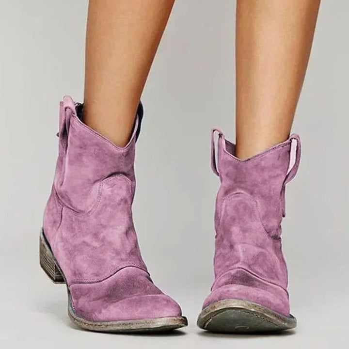 Women's Vintage Suede Pointed-Toe Western Cowboy Boots - Pink