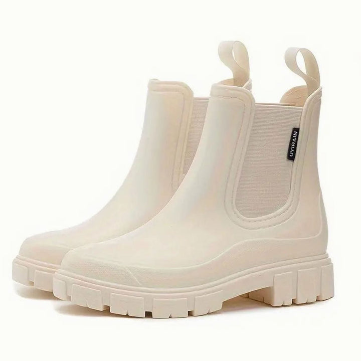Women's Waterproof Slip-On Chelsea Boots Chunky Lug Sole - Beige
