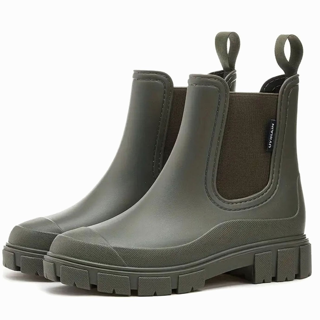 Women's Waterproof Slip-On Chelsea Boots Chunky Lug Sole - Green