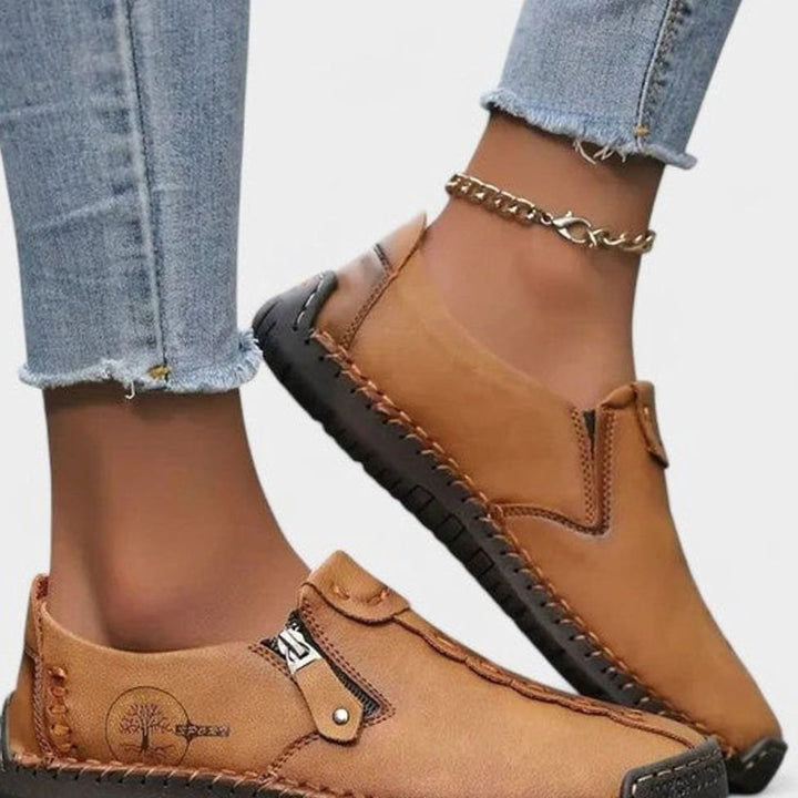 Women's Wide Toe Box Cushioned Insole Zip Loafers - Brown