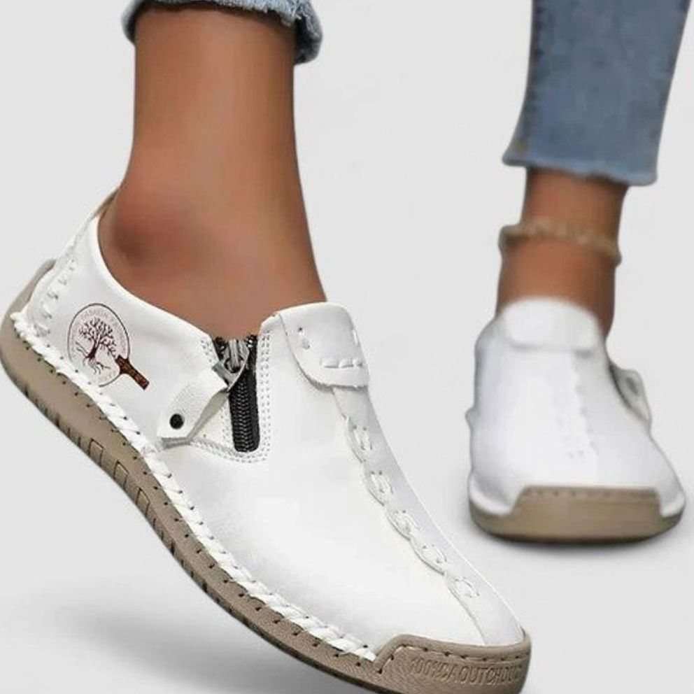 Women's Wide Toe Box Cushioned Insole Zip Loafers - White