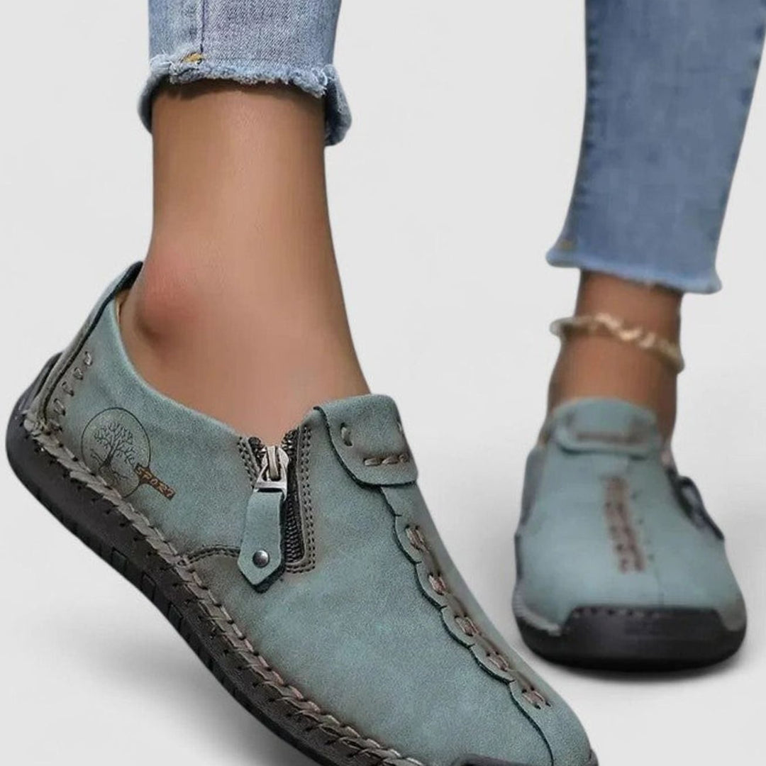 Women's Wide Toe Box Cushioned Insole Zip Loafers - Dark Green