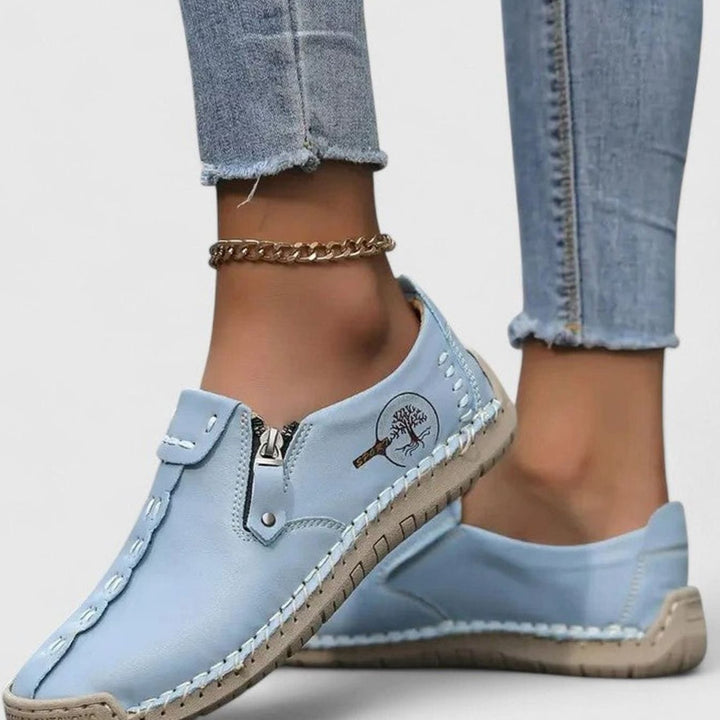 Women's Wide Toe Box Cushioned Insole Zip Loafers - Blue