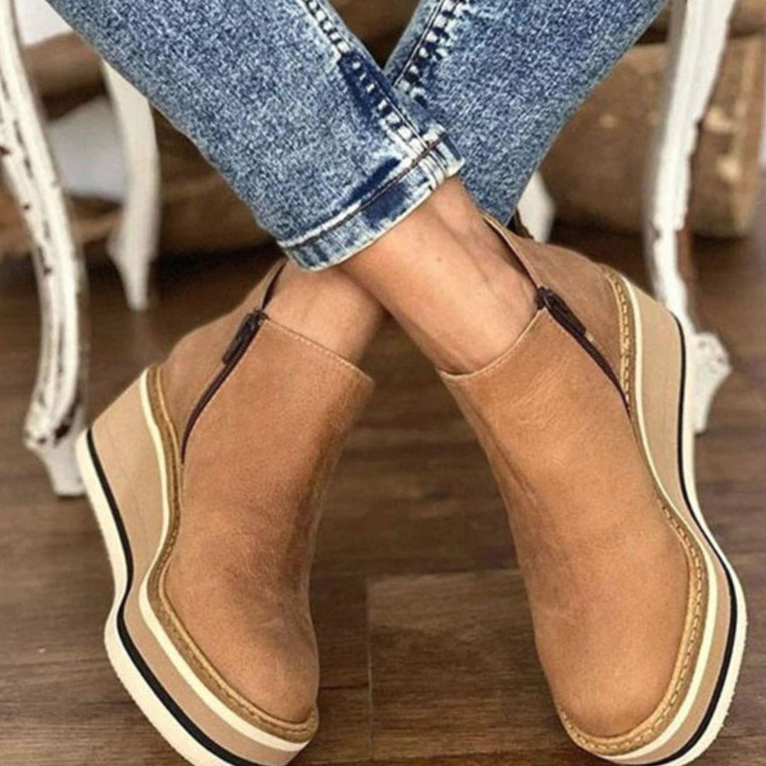 Women's Winter Wedge Platform Chelsea Boots Slip-On Ankle Booties - Beige