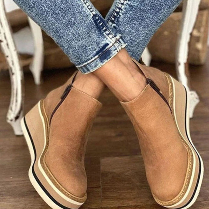Women's Winter Wedge Platform Chelsea Boots Slip-On Ankle Booties - Beige