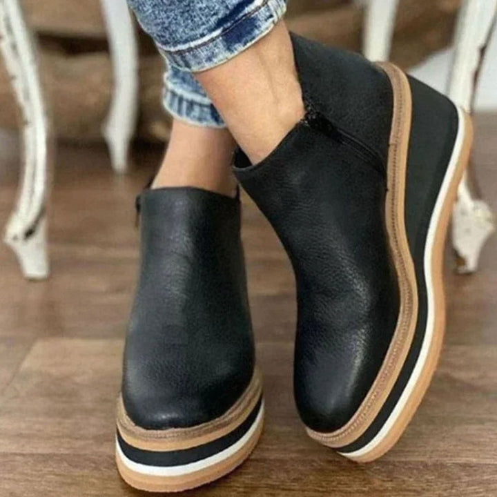 Women's Winter Wedge Platform Chelsea Boots Slip-On Ankle Booties - Black