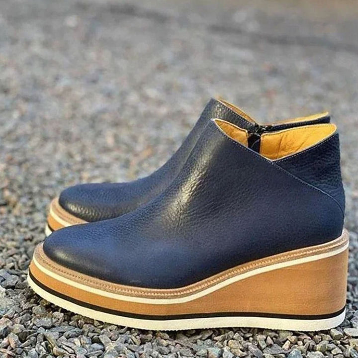 Women's Winter Wedge Platform Chelsea Boots Slip-On Ankle Booties - Blue