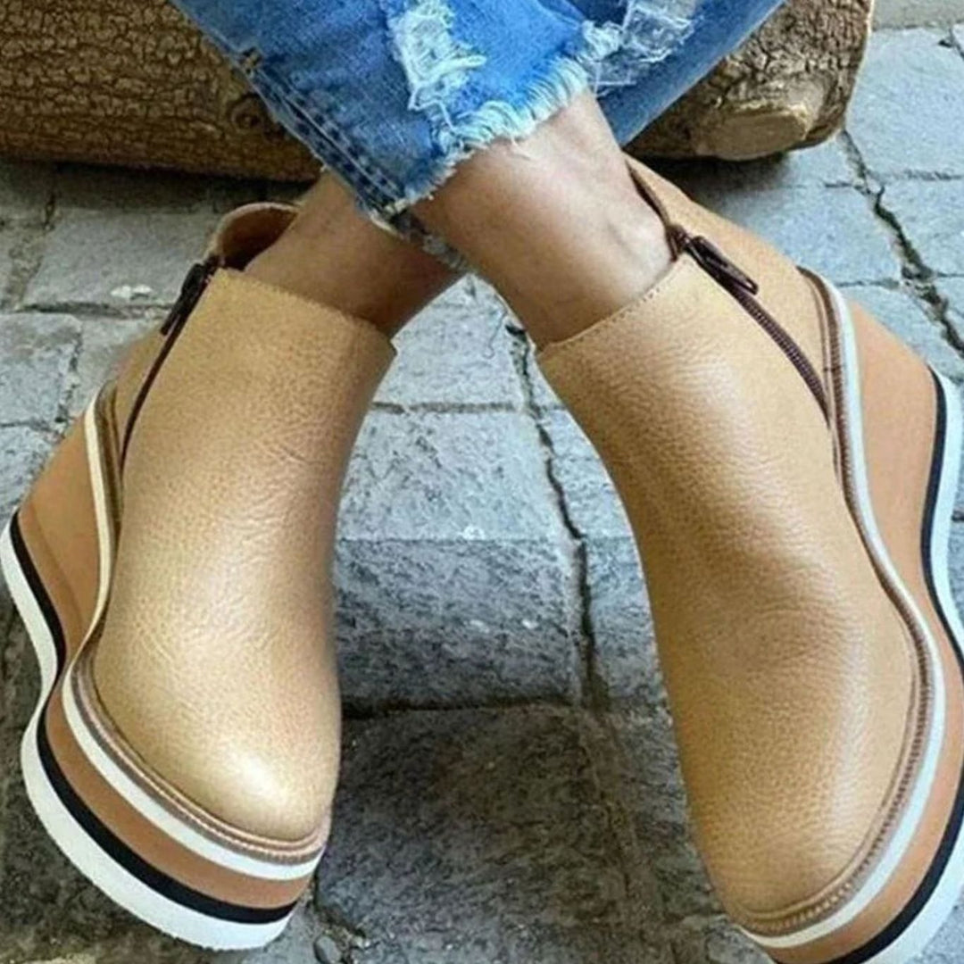 Women's Winter Wedge Platform Chelsea Boots Slip-On Ankle Booties - Khaki