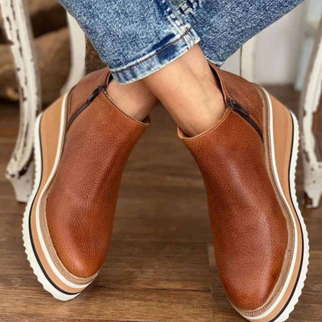 Women's Winter Wedge Platform Chelsea Boots Slip-On Ankle Booties - Brown