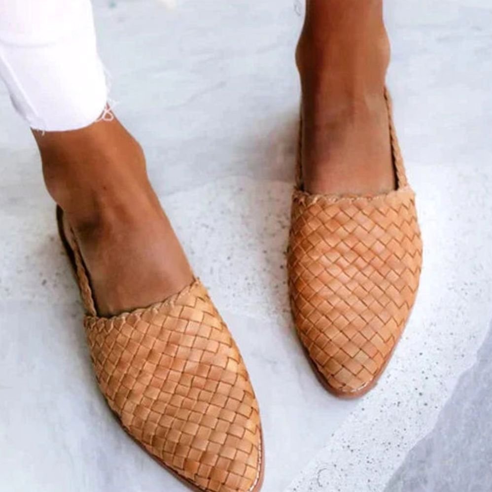Women's Woven Closed-Toe Artisan Slip-On Flat Loafers - Light Brown