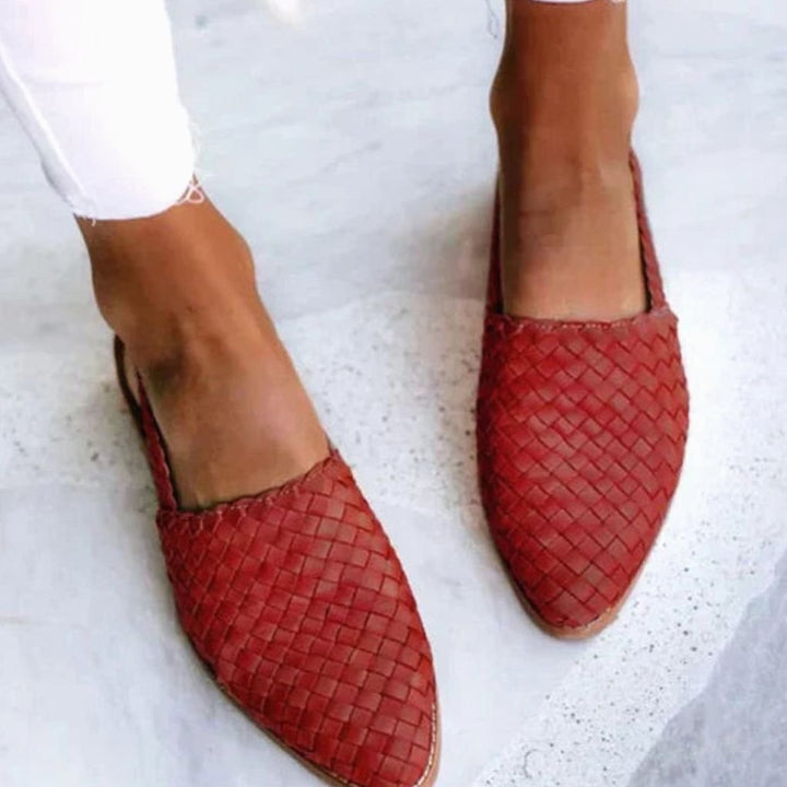 Women's Woven Closed-Toe Artisan Slip-On Flat Loafers - Red
