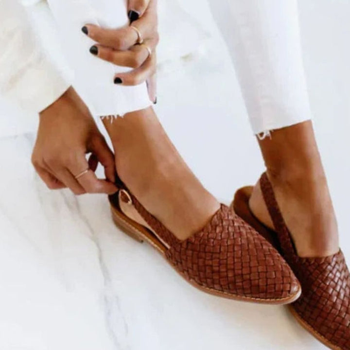 Women's Woven Closed-Toe Artisan Slip-On Flat Loafers - Brown
