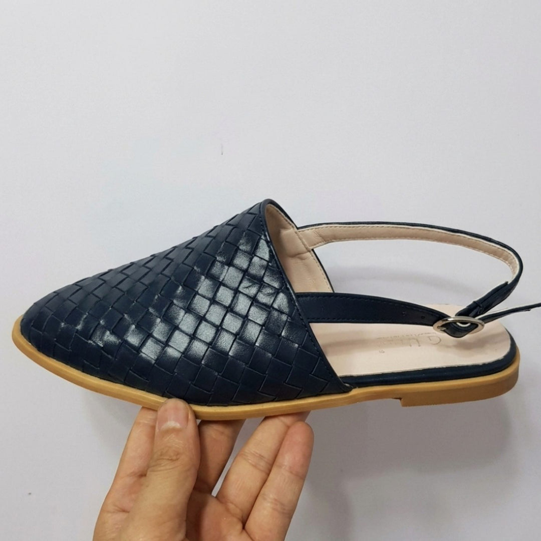 Women's Woven Pointed-Toe Slingback Flat Sandals - Navy Blue