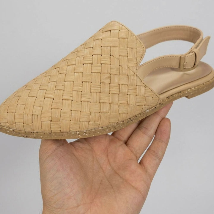 Women's Woven Pointed-Toe Slingback Flat Sandals - Beige