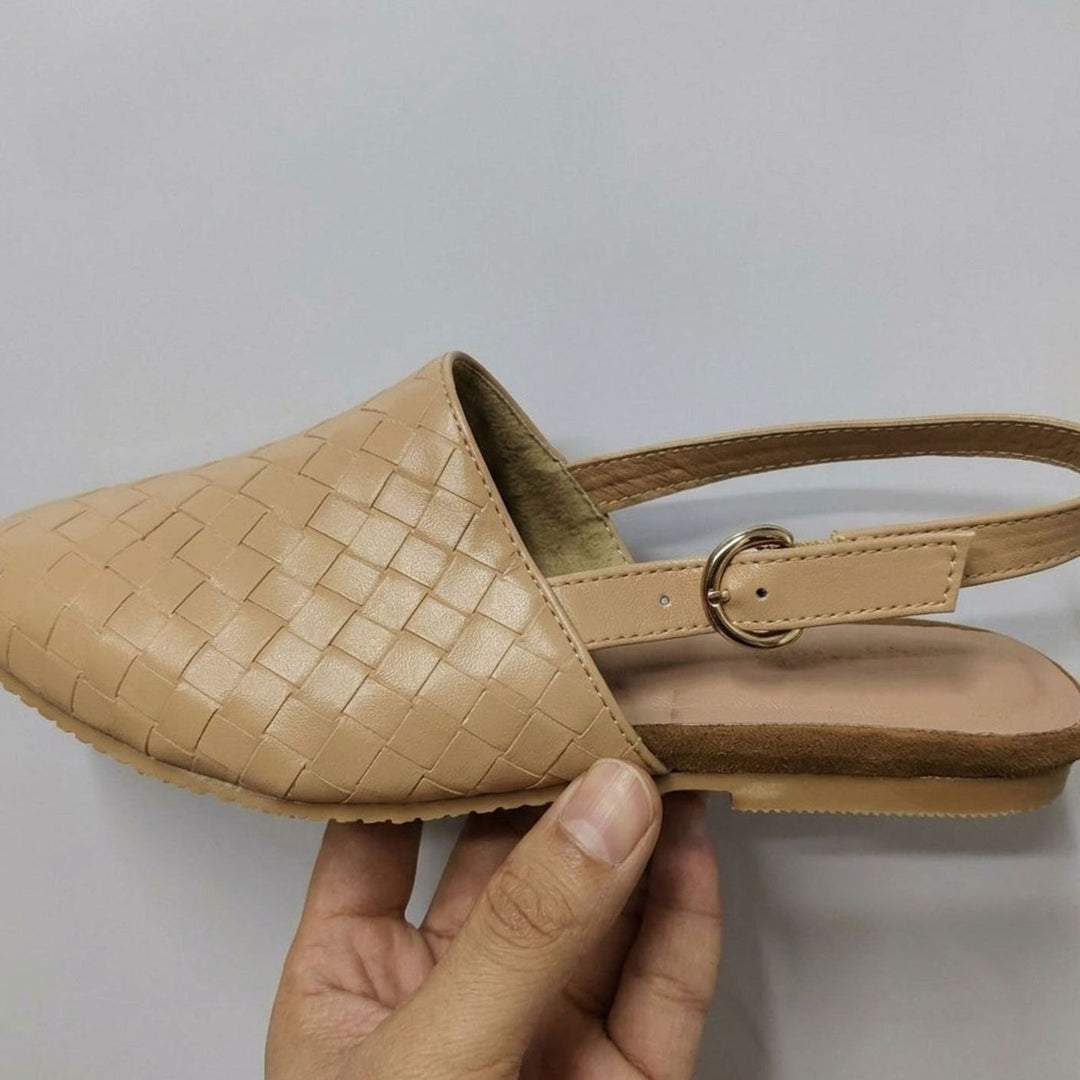 Women's Woven Pointed-Toe Slingback Flat Sandals - Sand Beige