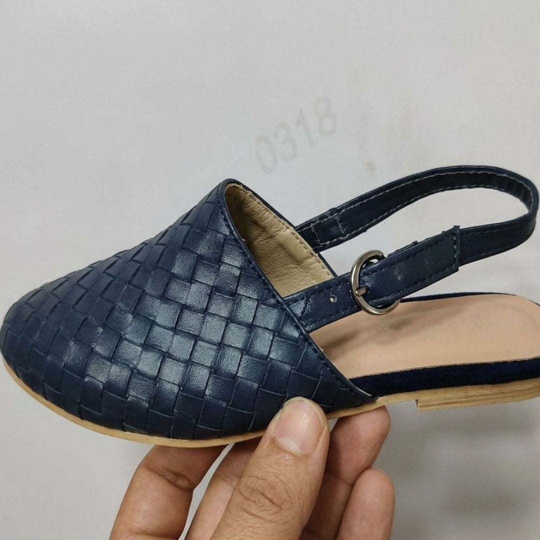 Women's Woven Pointed-Toe Slingback Flat Sandals - Denim Blue