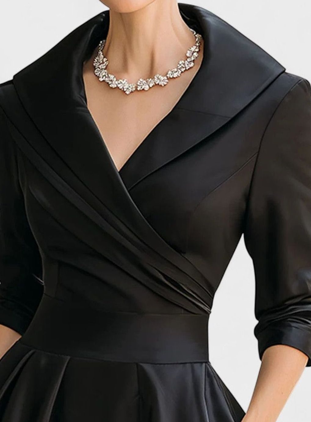 Women's Wrap-Front Satin A-Line Midi Dress Pockets