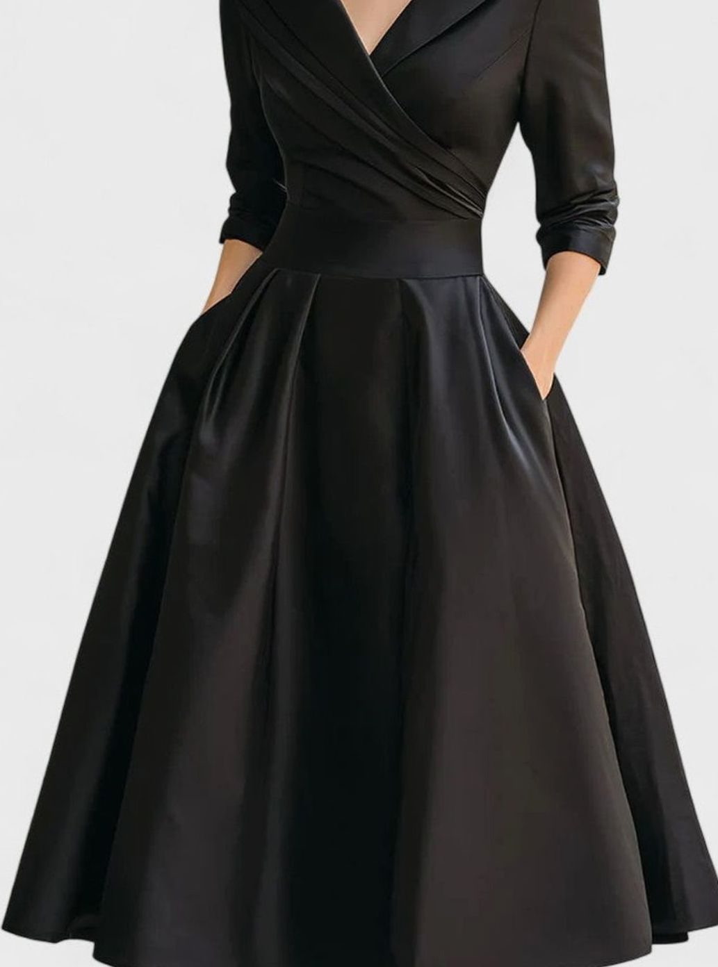 Women's Wrap-Front Satin A-Line Midi Dress Pockets