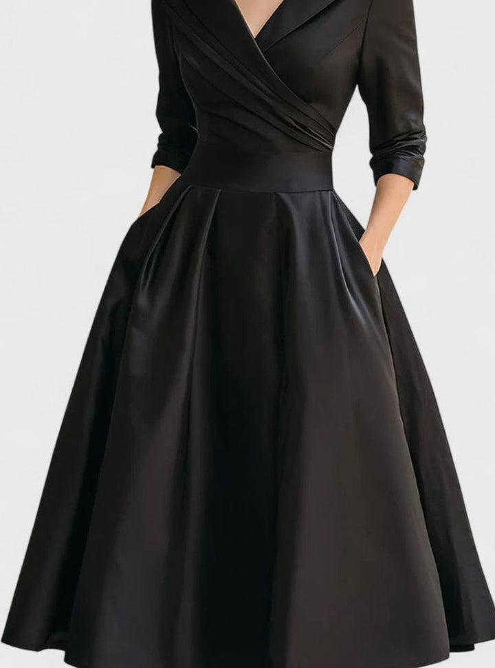 Women's Wrap-Front Satin A-Line Midi Dress Pockets