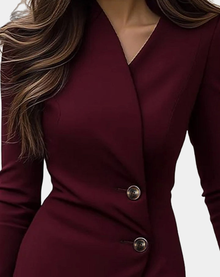 Women's Wrap-Style Long Sleeve Bodycon Midi Dress