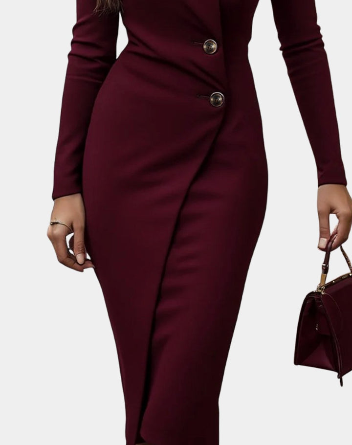 Women's Wrap-Style Long Sleeve Bodycon Midi Dress